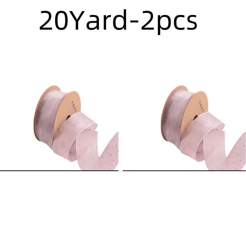 20Yards 4CM Silver Dots Organza Gauze Packaging Ribbon Tape Flower Gift Box Wrap Bow DIY Wedding Christmas Party Decoration