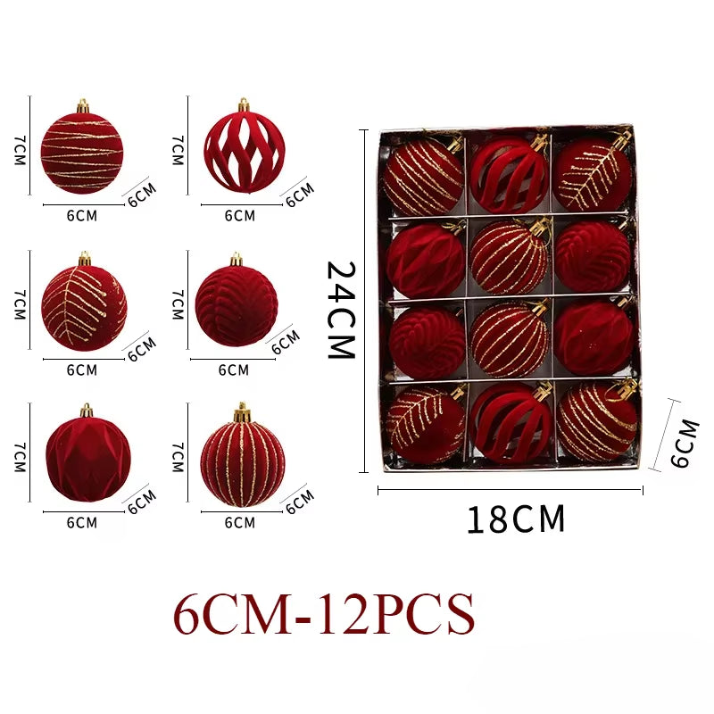 6/12Pcs 6Cm Wine Red Christmas Ball Ornaments Dark Green White Christmas Tree Party Decoration New Christmas Spheres Pendant