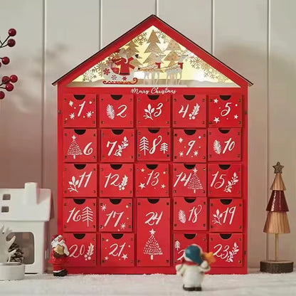 Wooden Christmas Advent Calendar with 24 Storage Drawers Village House Countdown to Christmas Refillable DIY Countdown Calendar