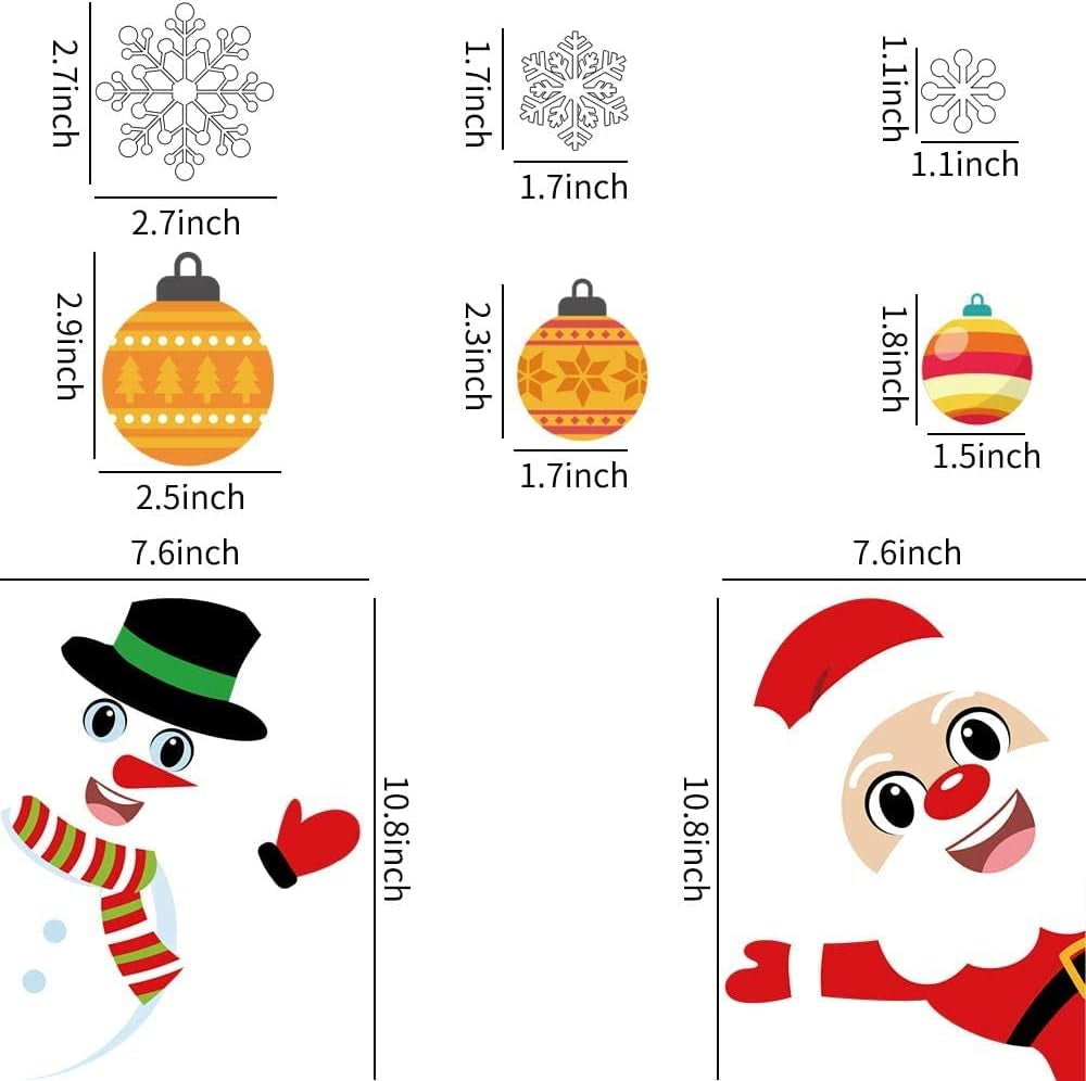 118 Pieces Christmas Window Clings with Xmas Snowflakes Decals Removable PVC Staic Stickers for Christmas Window Display(8 Sheets)