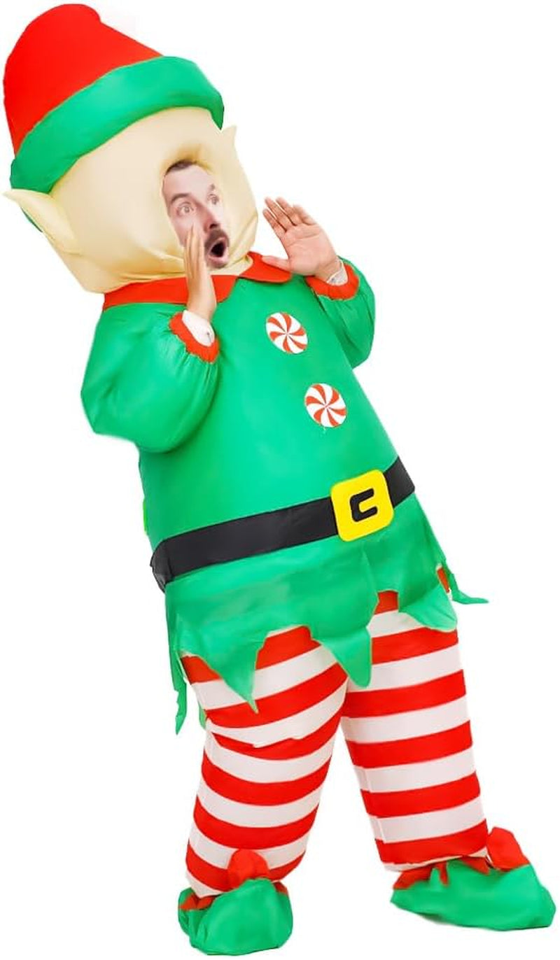 Inflatable Christmas Costume for Adult Blow up Santa Claus Elf Snowman Ginger Bread Man Costum Xmas Funny Fancy Dress