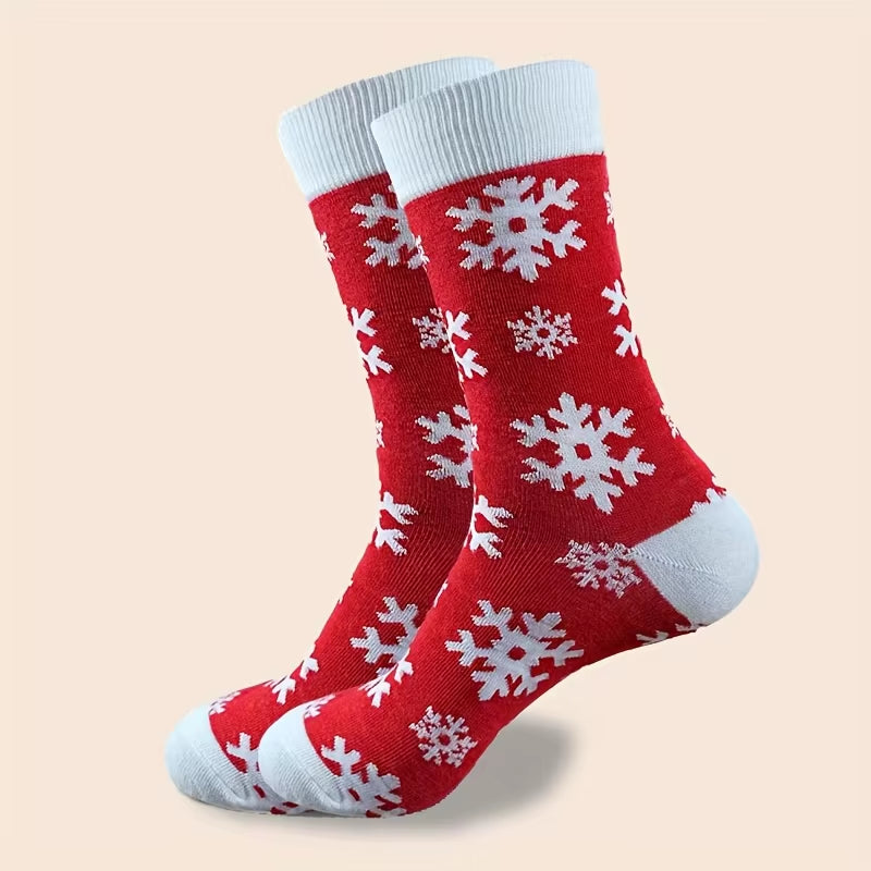 5/10Pairs Women'S Christmas Socks - Festive Santa, Reindeer, Snowman, Candy Canes - Warm Mid-Calf Holiday Stockings - Red, Green