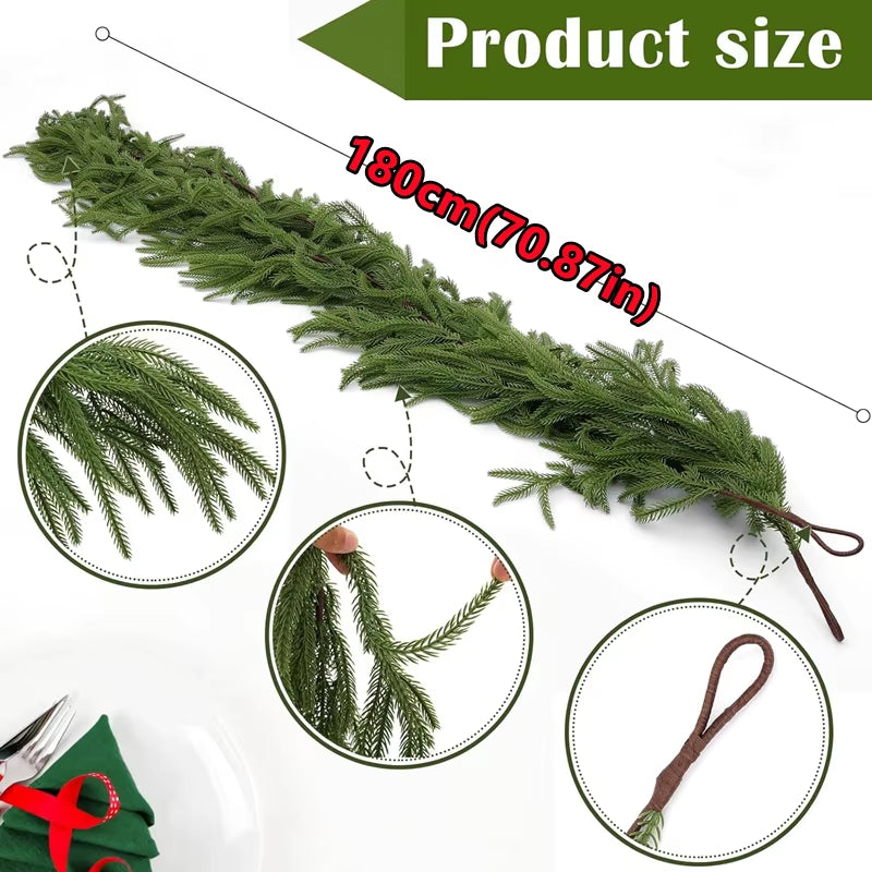 New Christmas Norfolk Pine Garland with Lights for Mantle Fireplace Decor Artificial Pine Branches Wreaths Table Home Decor 2025