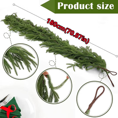 New Christmas Norfolk Pine Garland with Lights for Mantle Fireplace Decor Artificial Pine Branches Wreaths Table Home Decor 2025