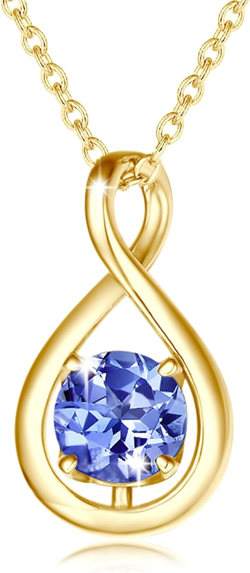 Birthstone Necklaces for Women Fine Jewellery Sterling Silver Yellow Gold Plated Dainty Infinity Pendant Anniversary Birthday Gifts for Her Wife Mom Lady, Chain 40+5Cm