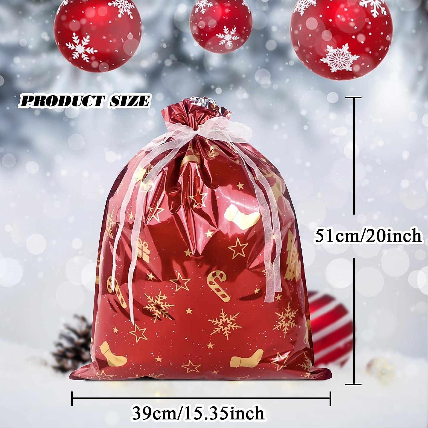 4 Pack Large Christmas Gifts Bags,39 * 51Cm Christmas Wrapping Bags,Red Gold Drawstring Gift Bags Multipack, Reusable Gift Bags for Presents Xmas Party