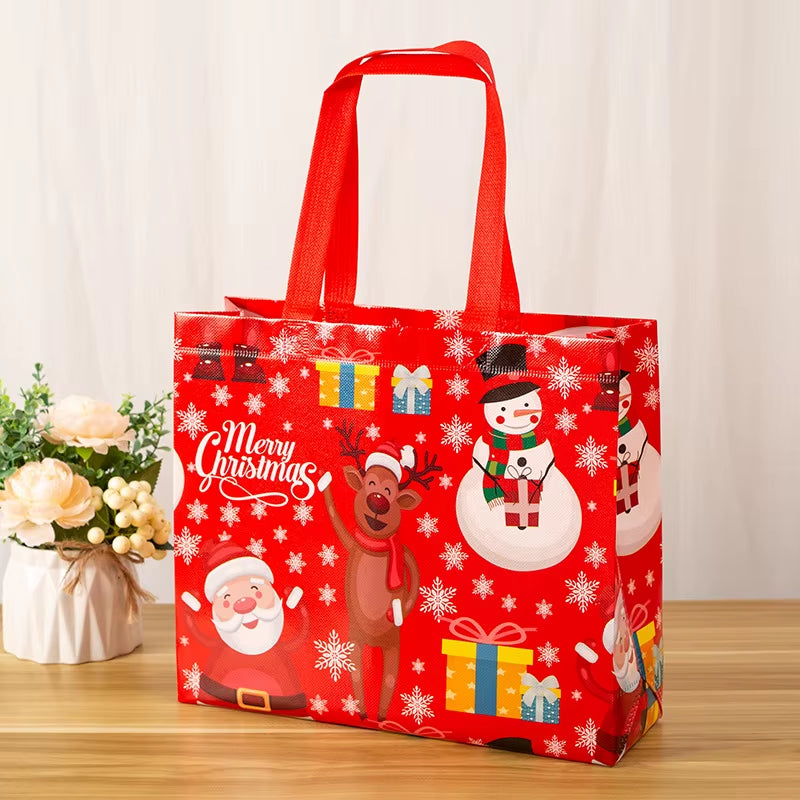 Tote Bags Santa Elk Snowflake Tote Bags Thickened Non-Woven Printed Waterproof Bags Christmas Gift Bags Christmas Decoration