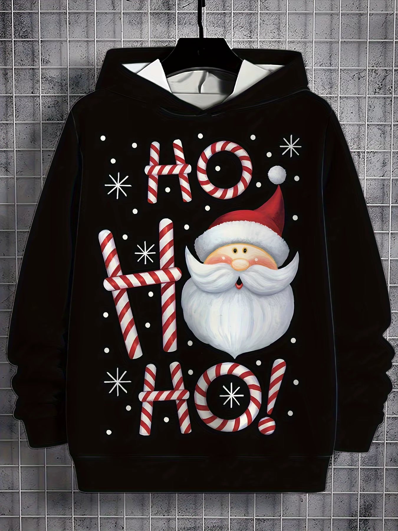 Men'S Santa Claus Hoodie Letter Print Hoodie Pullover Holiday Party Casual Winter Long-Sleeved Sweatshirt Harajuku Streetwear