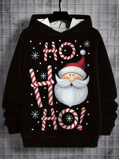 Men'S Santa Claus Hoodie Letter Print Hoodie Pullover Holiday Party Casual Winter Long-Sleeved Sweatshirt Harajuku Streetwear