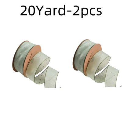 20Yards 4CM Silver Dots Organza Gauze Packaging Ribbon Tape Flower Gift Box Wrap Bow DIY Wedding Christmas Party Decoration