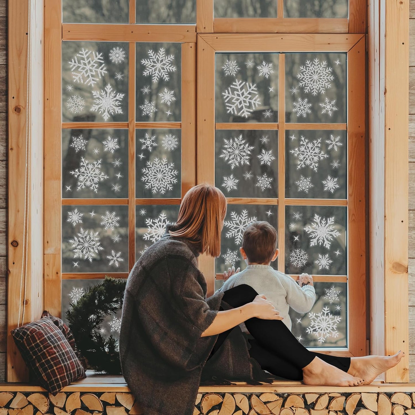 Christmas Snowflake Window Stickers over 300Pcs Silver Glitter Design - Removable and Reusable Christmas Window Clings Decoration - Ideal for Xmas Display and Decor