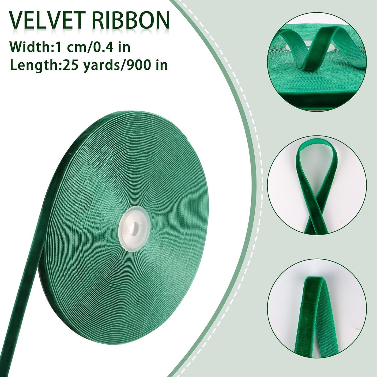 10Mm 25 Yards Velvet Ribbon Green for Christmas Crafts, Gift Packaging, Wedding Decor, Xmas Wrapping Decorations