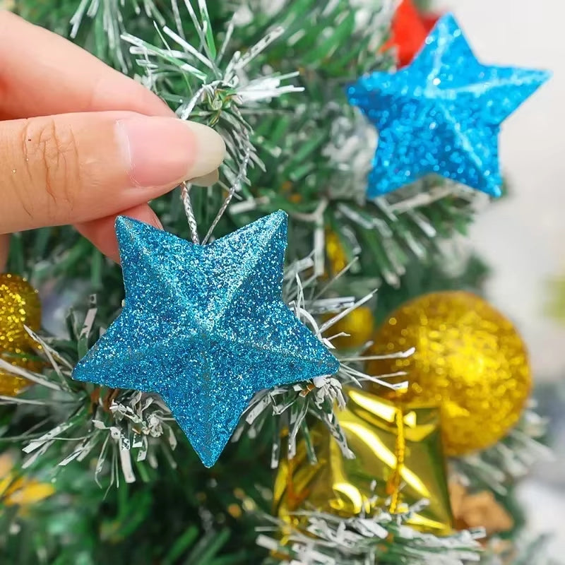 120/6Pcs Glitter Star Ornaments Christmas Tree Hanging Pentagram Pendant for Home Navidad New Year Party DIY Five-Pointed Stars