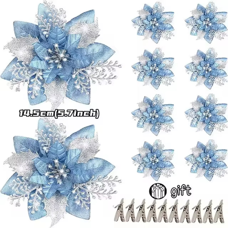 100-1Pcs 14.5Cm Artificial Christmas Flowers Christmas Tree Decorations Happy New Year Decorations Christmas Fake Flowers