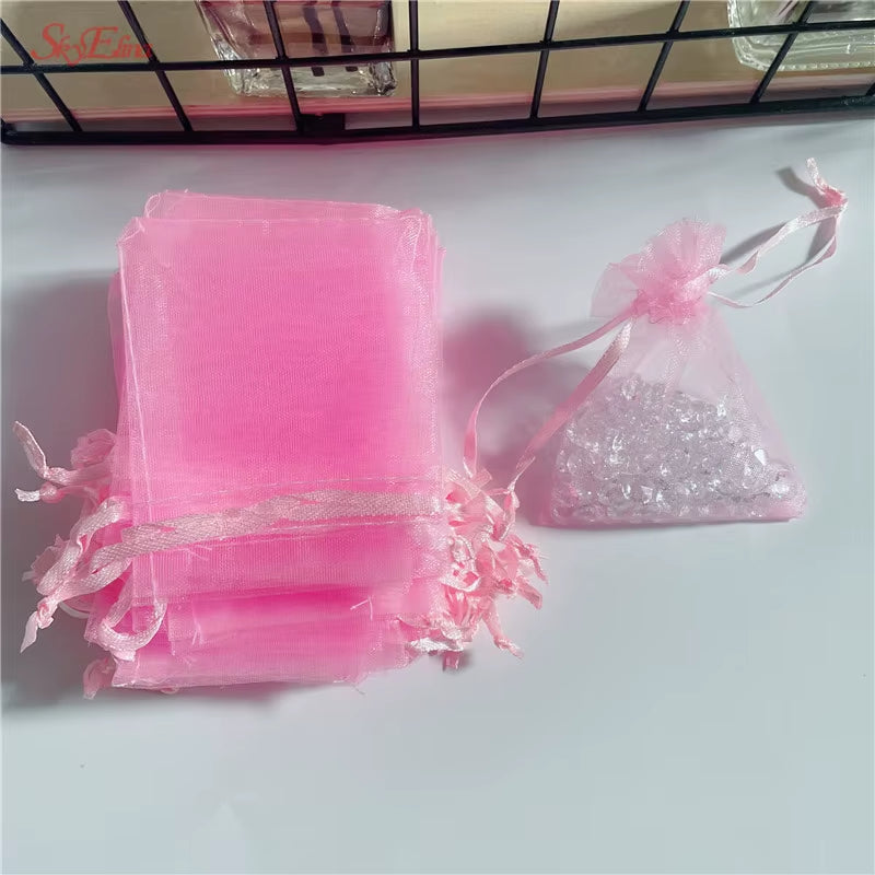 50Pcs Tulle Bags Organza Sheer Gauze Element Jewelry Bags Packing Drawable Organza Bags Wedding Christmas Organza Gift Bag 5Z