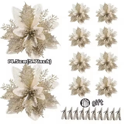 100-1Pcs 14.5Cm Artificial Christmas Flowers Christmas Tree Decorations Happy New Year Decorations Christmas Fake Flowers