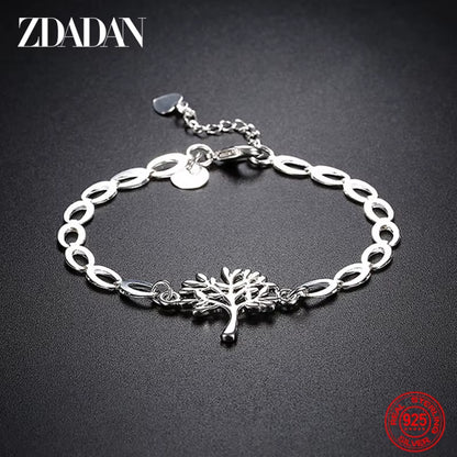 925 Sterling Silver Tree of Life Adjustable Bracelet & Bangle for Women Fashion Wedding Party Jewelry