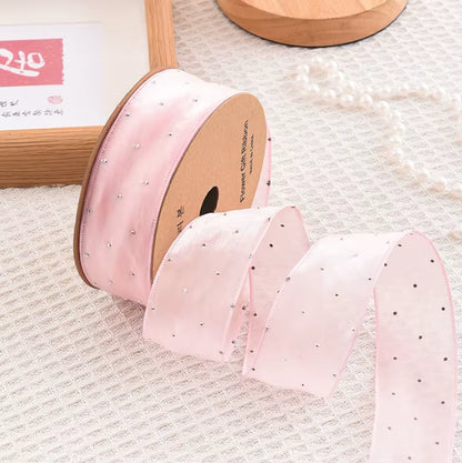 20Yards 4CM Silver Dots Organza Gauze Packaging Ribbon Tape Flower Gift Box Wrap Bow DIY Wedding Christmas Party Decoration