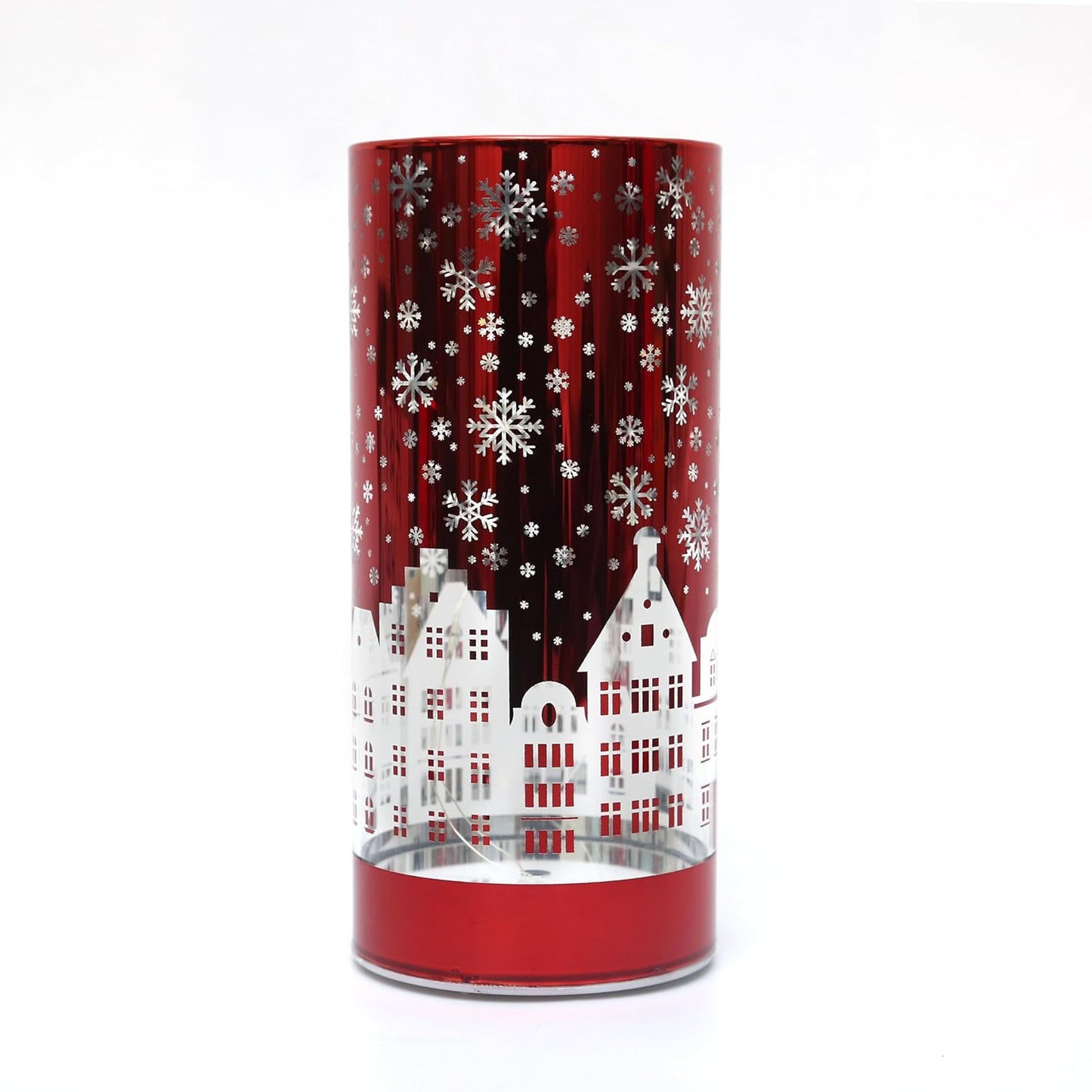 17Cm Christmas Decorated Vase Table Lamp Etched Glass Tube Xmas Red Cylinder LED Fairy Lights Battery Operated Table Decoration