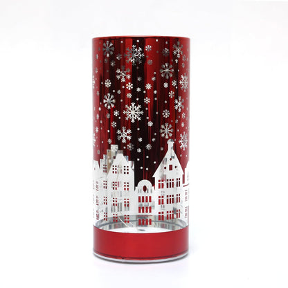 17Cm Christmas Decorated Vase Table Lamp Etched Glass Tube Xmas Red Cylinder LED Fairy Lights Battery Operated Table Decoration