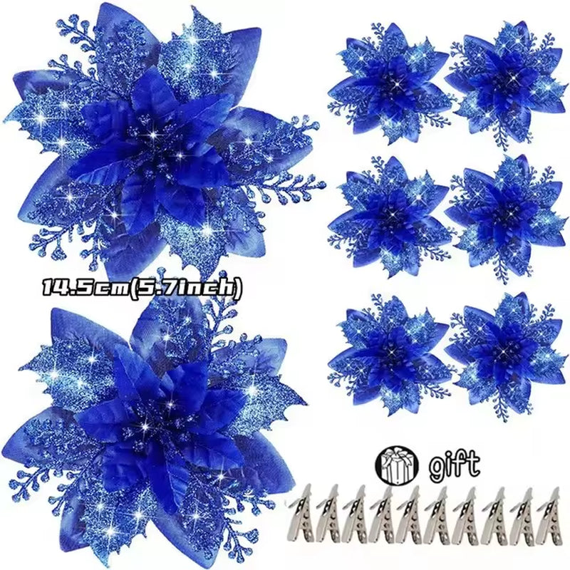 100-1Pcs 14.5Cm Artificial Christmas Flowers Christmas Tree Decorations Happy New Year Decorations Christmas Fake Flowers