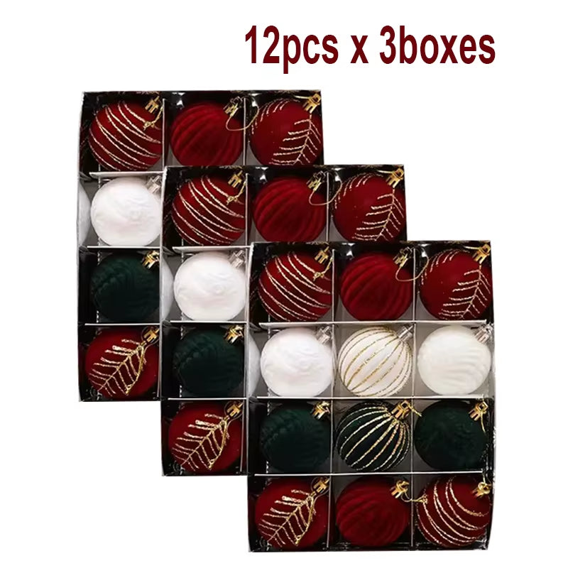 6/12Pcs 6Cm Wine Red Christmas Ball Ornaments Dark Green White Christmas Tree Party Decoration New Christmas Spheres Pendant