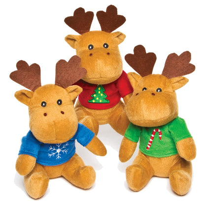 AF816 Reindeer Christmas Jumper Plush Pals — Novelty Toys for Kids, Perfect Party, Loot or Prize Bag Filler (Pack of 3), Assorted
