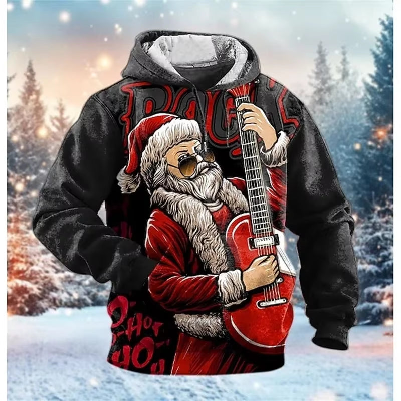3D Print Funny Santa Claus Graphic Pullover Hoodies for Men Casual Christmas Oversized Hoodie Clothes Mens Xmas Tracksuit
