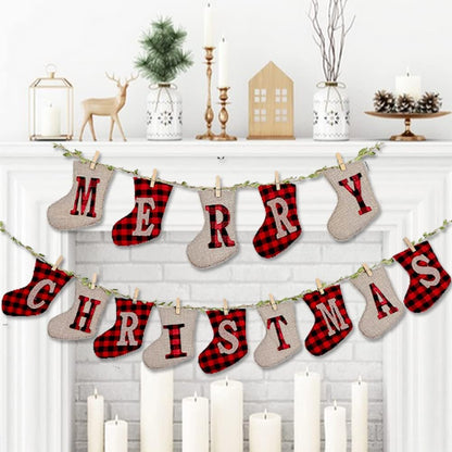 Merry Christmas Banners, XMAS Burlap Banners, Festival Flags Hanging Decorations, for Christmas Party Decorations Outdoor Indoor