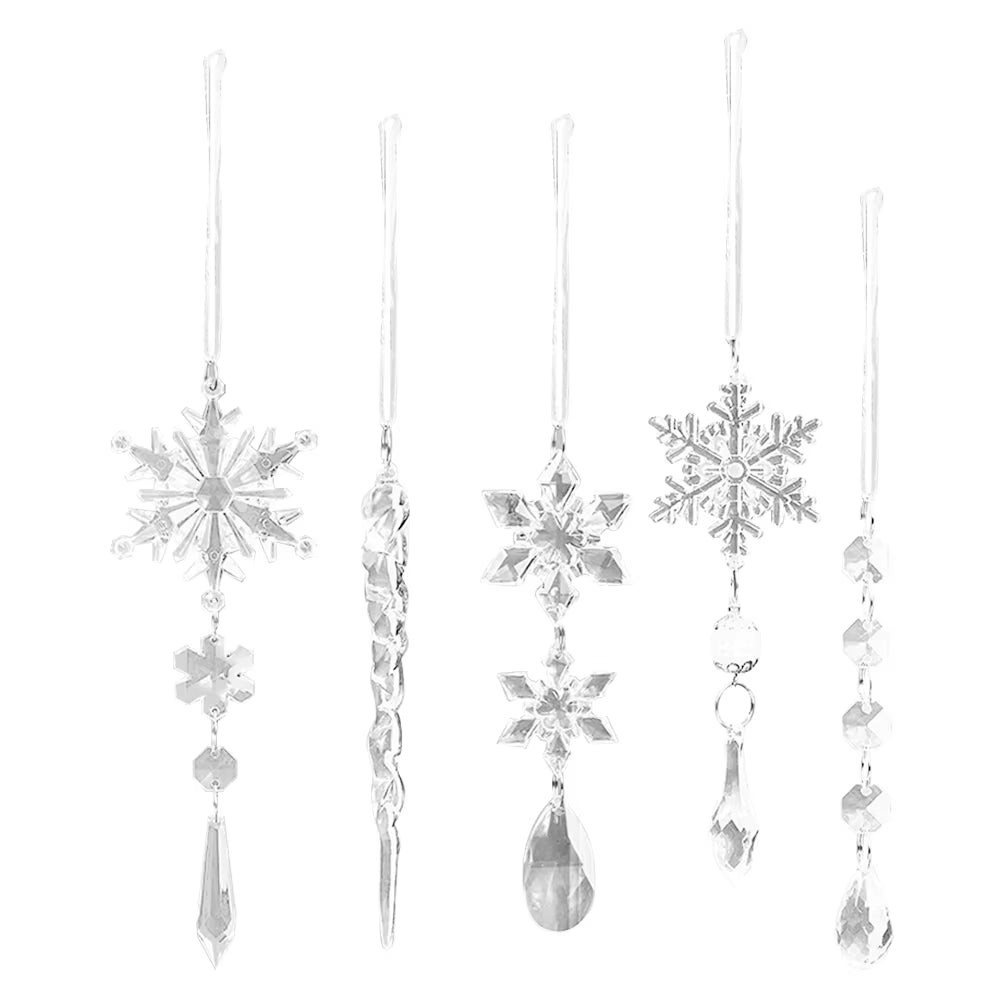 10Pcs Crystal Christmas Tree Ornaments Acrylic Snowflake Icicle Drop Crystal Hangings Transparent Decorative Party Supplies