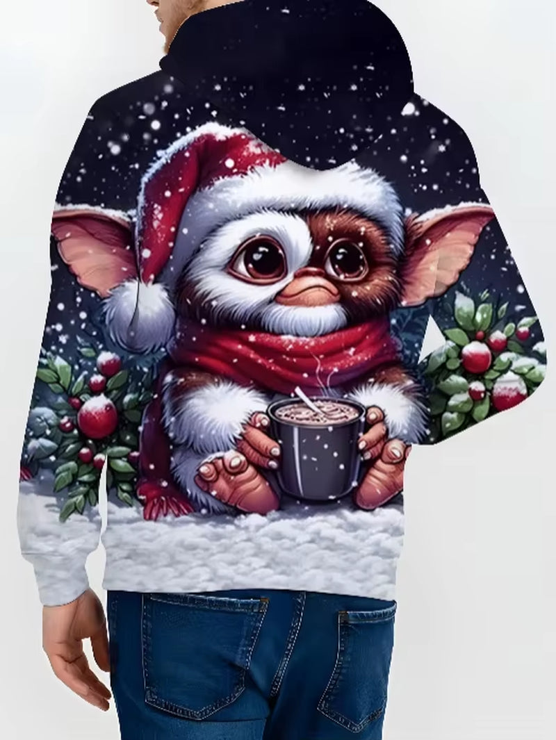 Men'S Santa Claus Hoodie Letter Print Hoodie Pullover Holiday Party Casual Winter Long-Sleeved Sweatshirt Harajuku Streetwear