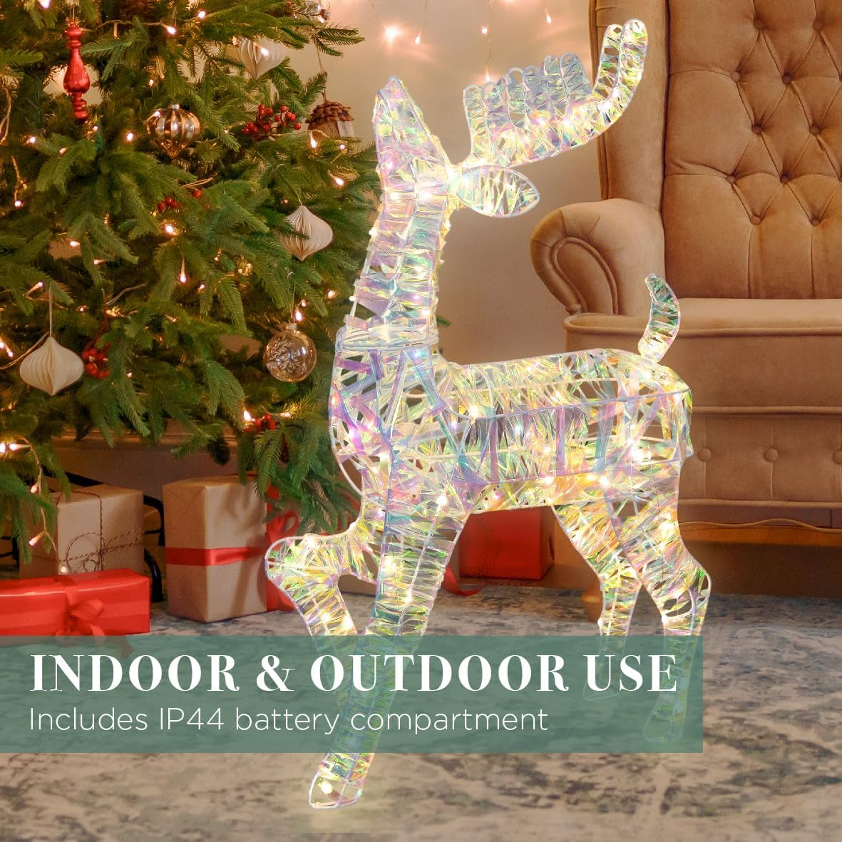 Iridescent Light up Reindeer/Bright White Christmas Lights/Indoors & Outdoors Suitable/Automatic 6 Hour Timer (75Cm)