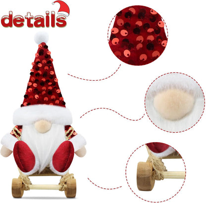 Set of 3 Red Christmas Gonk Decorations Mini Gnome with Sled Handmade Xmas Decor for Home Kitchen Farmhouse