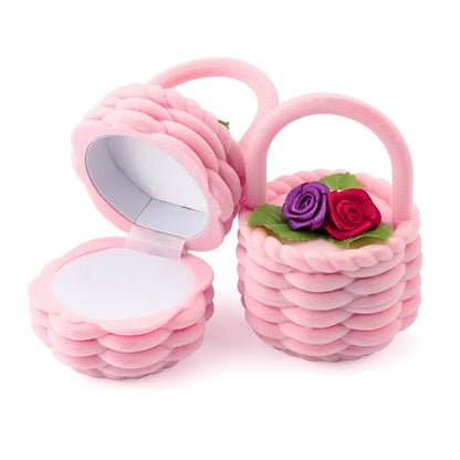 1 Piece Cute Flower Basket Velvet Wedding Engagement Ring Box Gift Box Holder for Earrings Necklace Display Jewelry Case