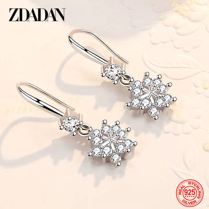 925 Sterling Silver Zircon Snowflake Drop Earrings for Women Fashion Jewelry Gift