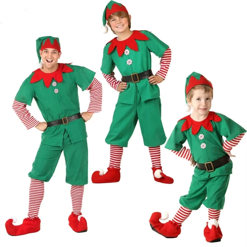 2025Christmas Elf Costumes, Santa Claus Costume Sets Green Elves Halloween Cosplay