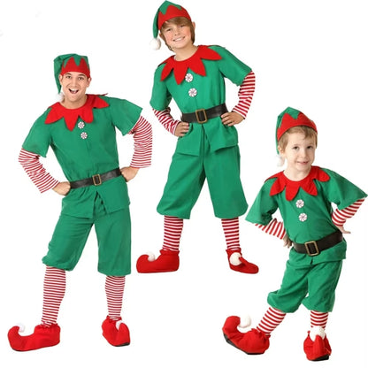 2025Christmas Elf Costumes, Santa Claus Costume Sets Green Elves Halloween Cosplay