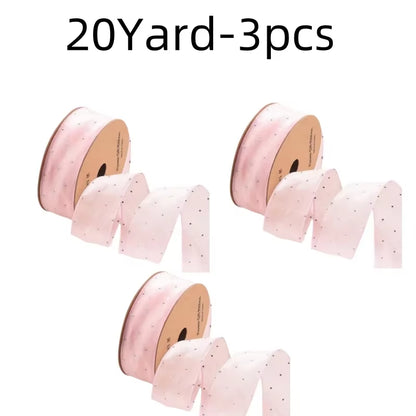 20Yards 4CM Silver Dots Organza Gauze Packaging Ribbon Tape Flower Gift Box Wrap Bow DIY Wedding Christmas Party Decoration