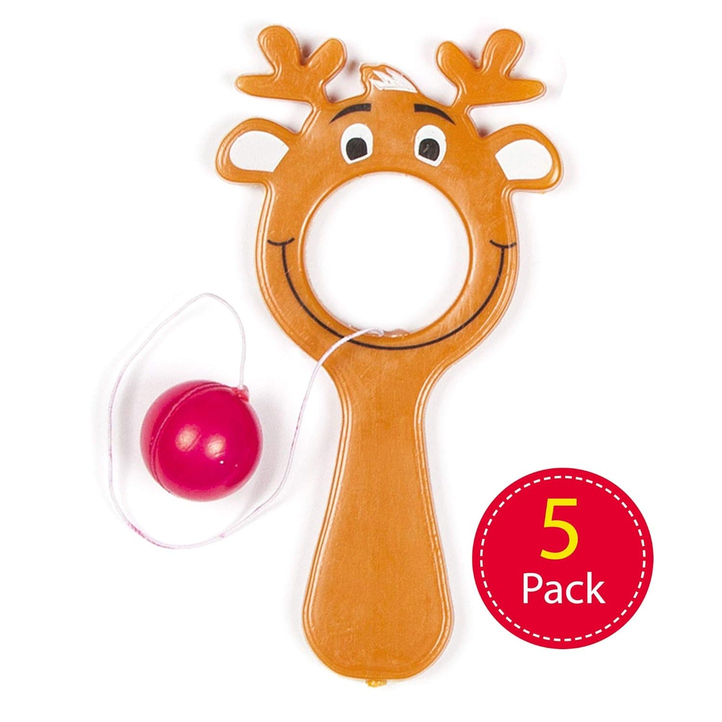 AF834 Mini Reindeer Bat & Ball Games Value Pack — Christmas Novelty Toys for Kids, Perfect Party, Loot, Prize Bag or Stocking Filler (Pack of 5), Assorted