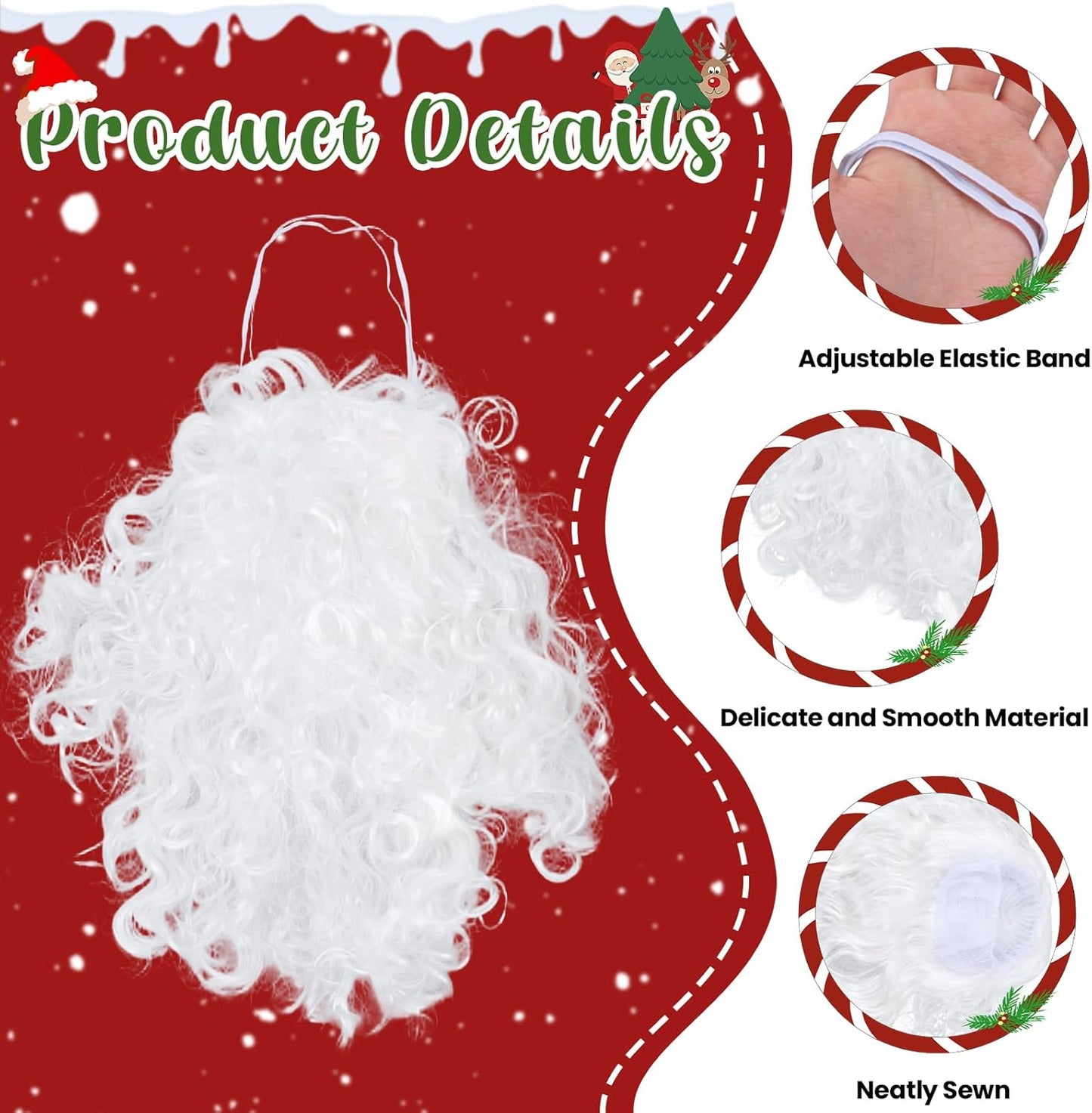 3/4 Pcs Santa Costume Adult Accessories, Christmas Santa Claus Costume Set with Santa Beard and Wig Santa Hat Santa Glasses, Santa Outfit Supplies for Xmas Carnival