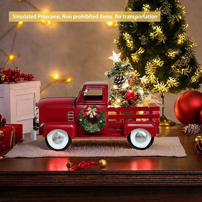 Red Christmas Truck, Warm White Twinkling Lights, Christmas Decorations, Farmhouse Pickup Truck, Truck with Christmas Tree