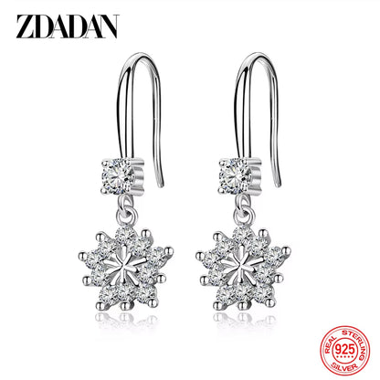 925 Sterling Silver Zircon Snowflake Drop Earrings for Women Fashion Jewelry Gift