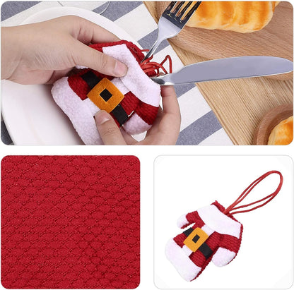6X Christmas Cutlery Silverware Holders Pockets Knifes Forks Bag Santa Suit Xmas Party Dinner Table Decoration (Red)