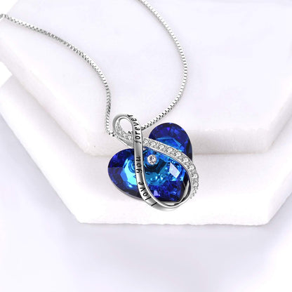 Sterling Silver Blue Infinity Love Heart Engraved Pendant Necklace with Austria Crystals- Birthday Anniversary Christmas Jewellery Gifts for Women Mum Girlfriend Daughter Her