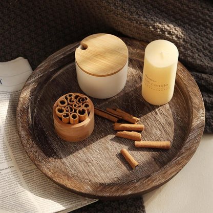 Wooden Candle Holder Tray: round Decorative Candle Plate Farmhouse Table Centerpiece Rustic Wood Tealight Pillar Trays for Christmas Wedding Halloween Home Decor