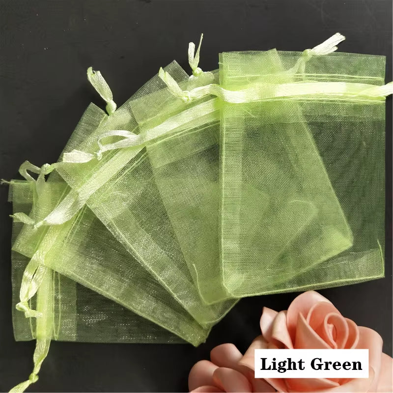 50Pcs Tulle Bags Organza Sheer Gauze Element Jewelry Bags Packing Drawable Organza Bags Wedding Christmas Organza Gift Bag 5Z