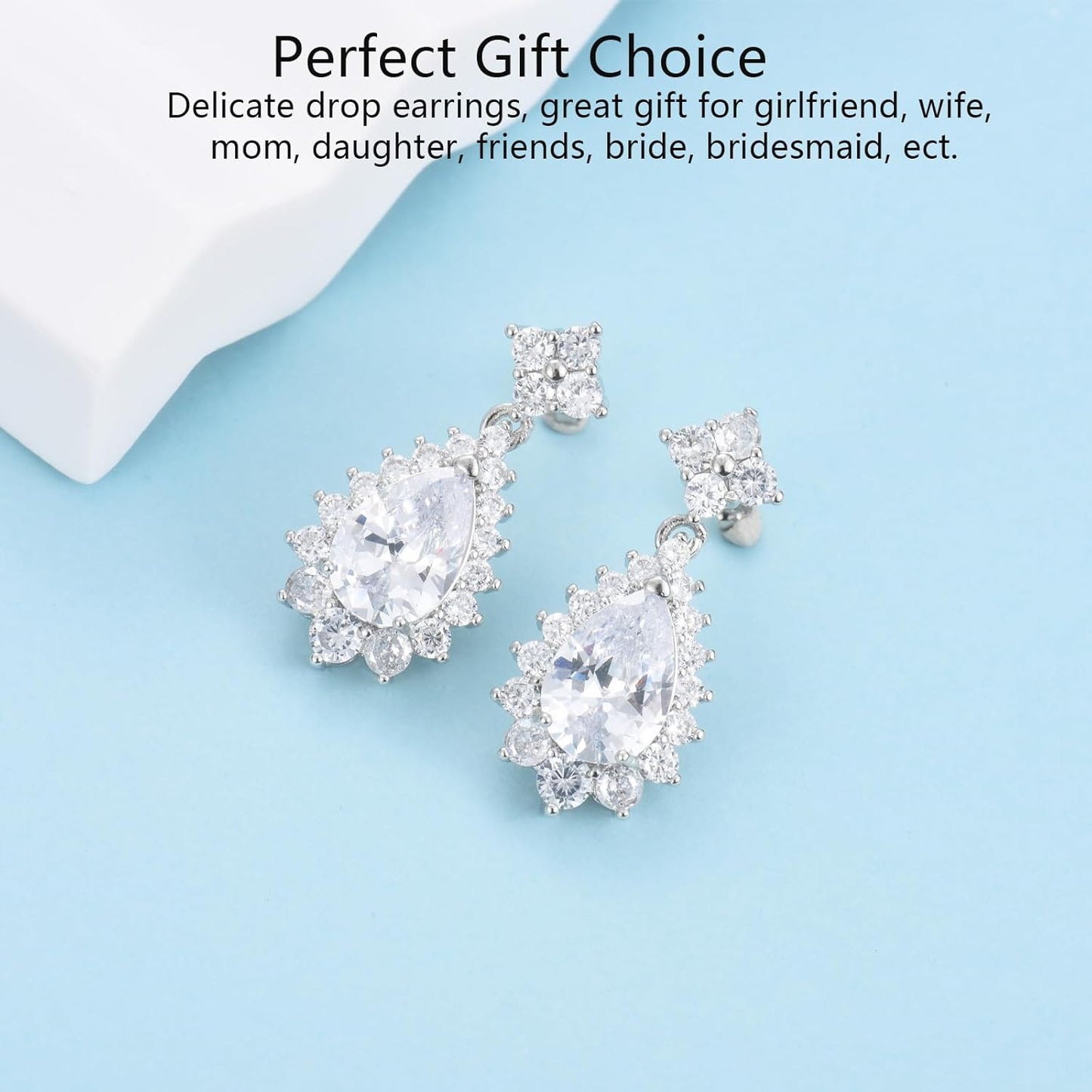 Silver Earrings for Women, Sterling Silver Drop Earrings, Teardrop Dangle Earrings, Jewellery Gift for Wife Bridesmaid Birthday Wedding Christmas