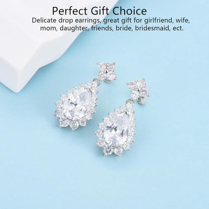 Silver Earrings for Women, Sterling Silver Drop Earrings, Teardrop Dangle Earrings, Jewellery Gift for Wife Bridesmaid Birthday Wedding Christmas