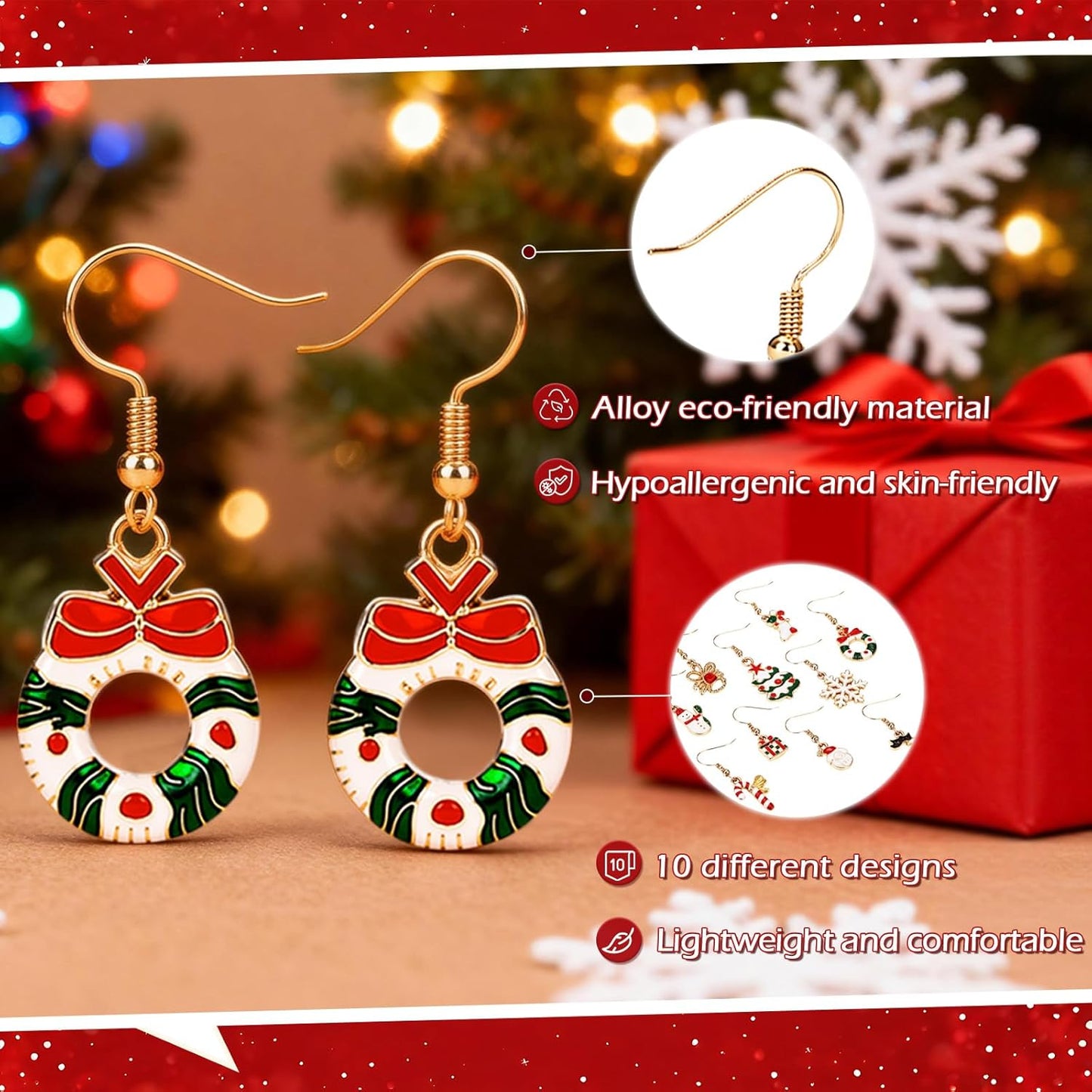 10 Pairs Christmas Earrings Christmas Drop Dangle Earrings for Women Jewellery Set Gifts for Women Girls Kids Xmas Party Decoration Costume