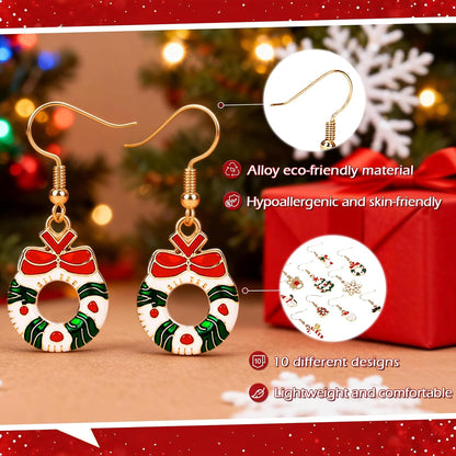 10 Pairs Christmas Earrings Christmas Drop Dangle Earrings for Women Jewellery Set Gifts for Women Girls Kids Xmas Party Decoration Costume